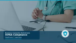 Healthcare professional using a laptop for HIPAA compliance and patient data protection planning