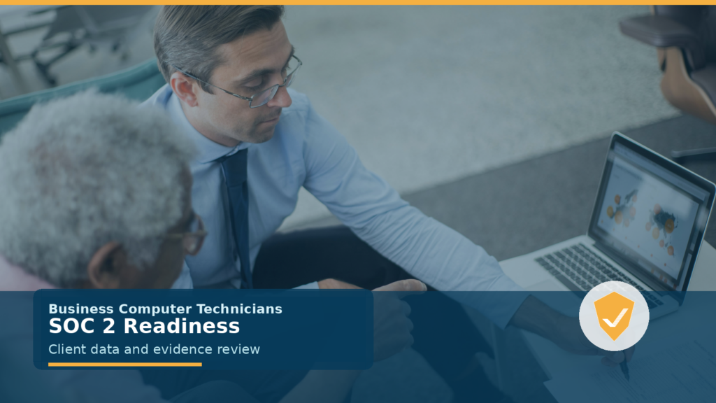 Professional services advisor reviewing client documents and audit evidence for SOC 2 readiness